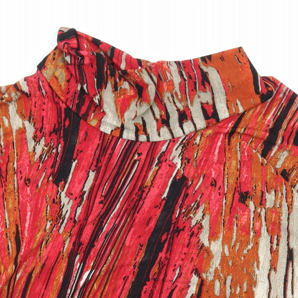 Mr Max Womens Multicoloured Geometric Polyester Basic T-Shirt Size L High Neck
