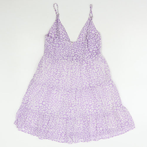 SheIn Womens Purple Floral Polyester A-Line Size S V-Neck Zip