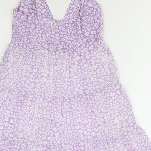 SheIn Womens Purple Floral Polyester A-Line Size S V-Neck Zip