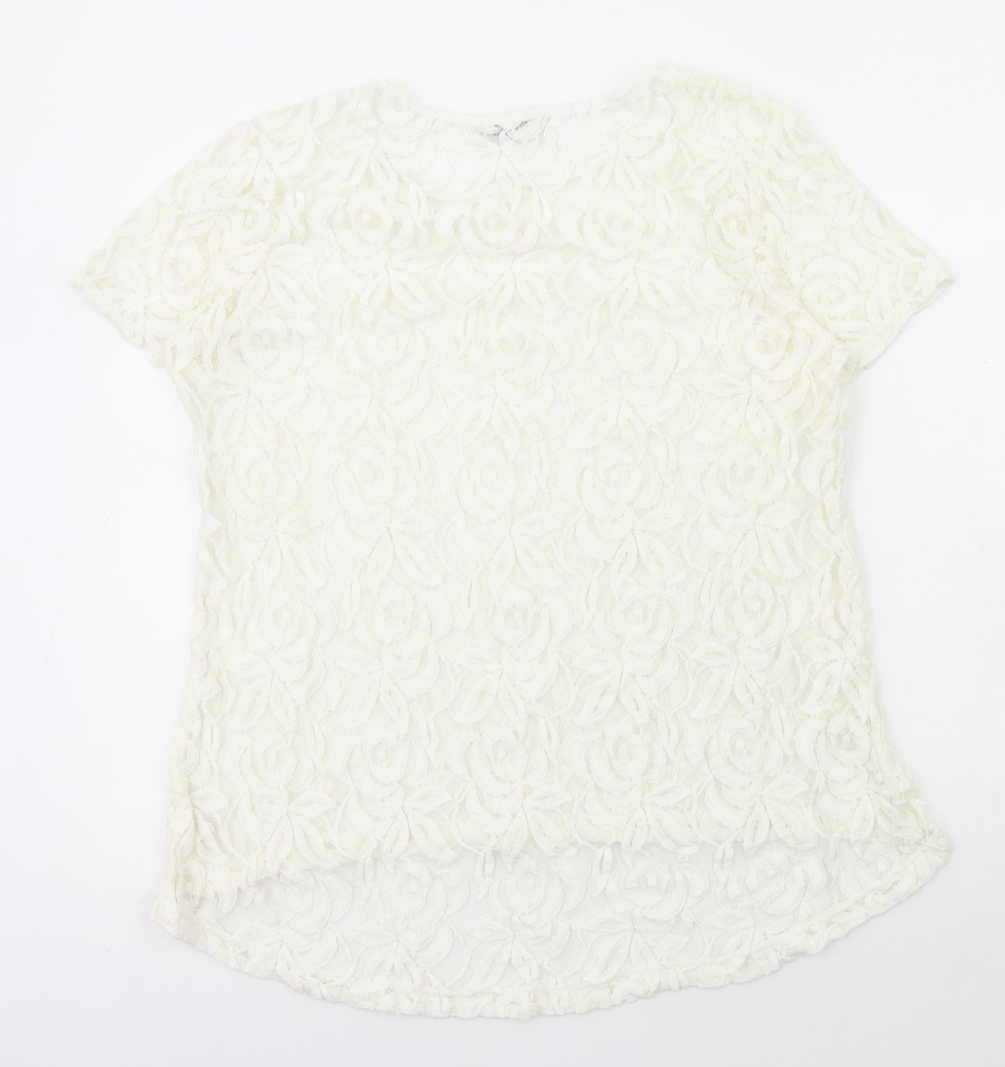 Cut Loose Womens White Geometric Cotton Basic T-Shirt Size M Round Neck