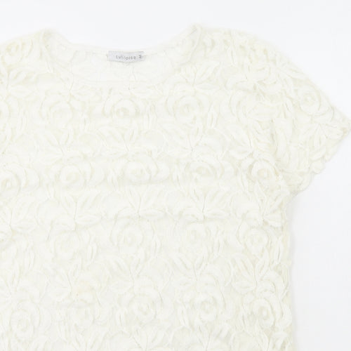Cut Loose Womens White Geometric Cotton Basic T-Shirt Size M Round Neck