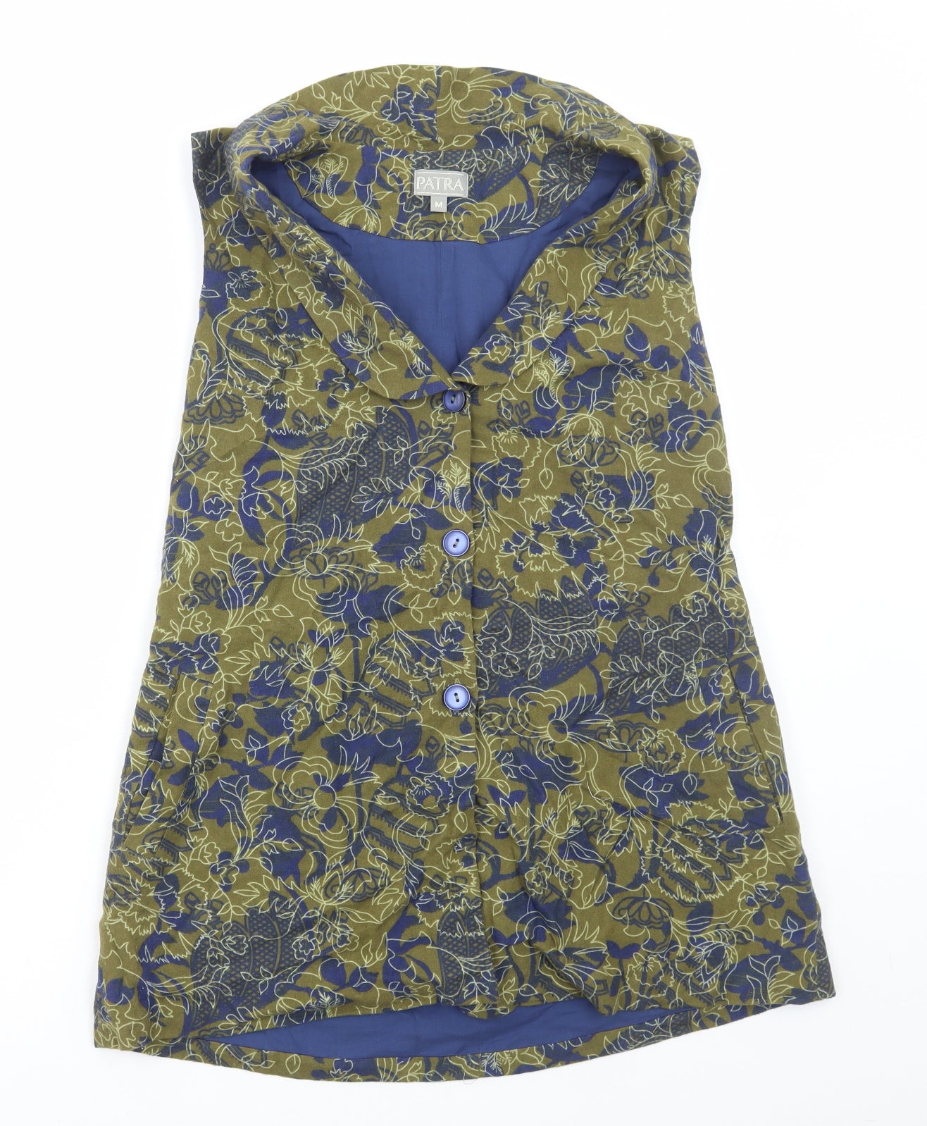 Patra Womens Green Floral Gilet Jacket Size M Button