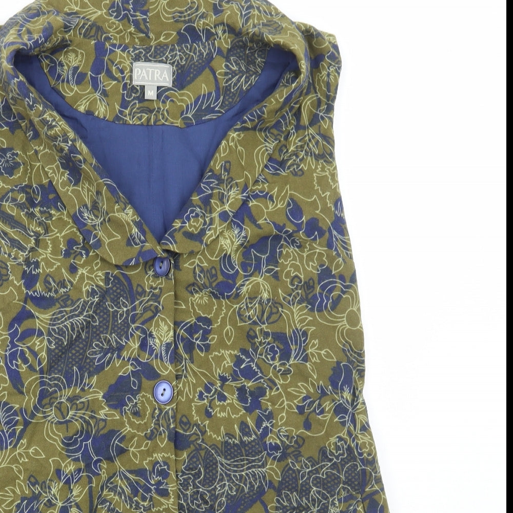 Patra Womens Green Floral Gilet Jacket Size M Button