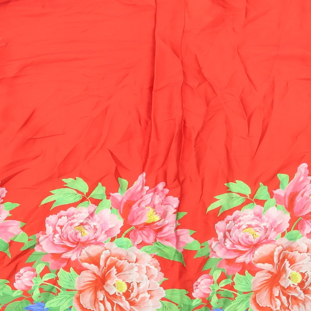 Zara Womens Red Floral Polyester Basic Button-Up Size S Collared