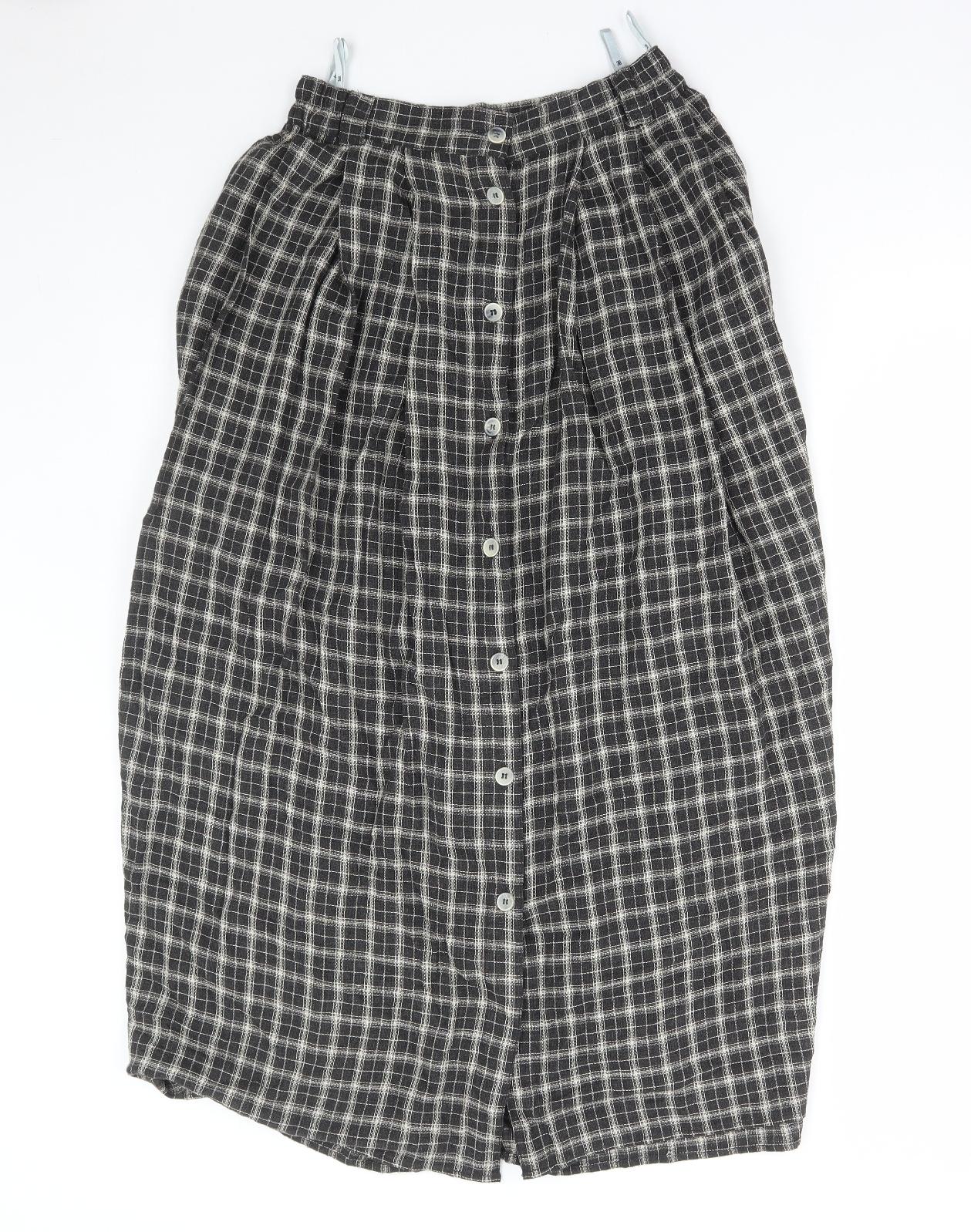 Modiamo Womens Brown Check Viscose Flare Skirt Size 10 Button