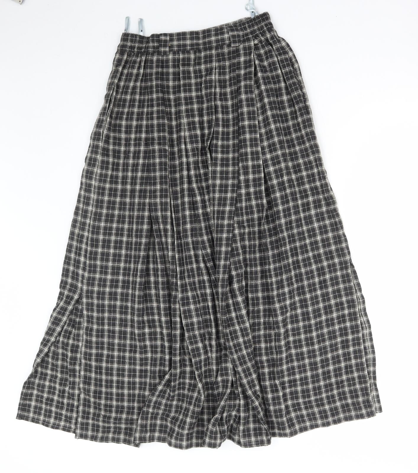 Modiamo Womens Brown Check Viscose Flare Skirt Size 10 Button