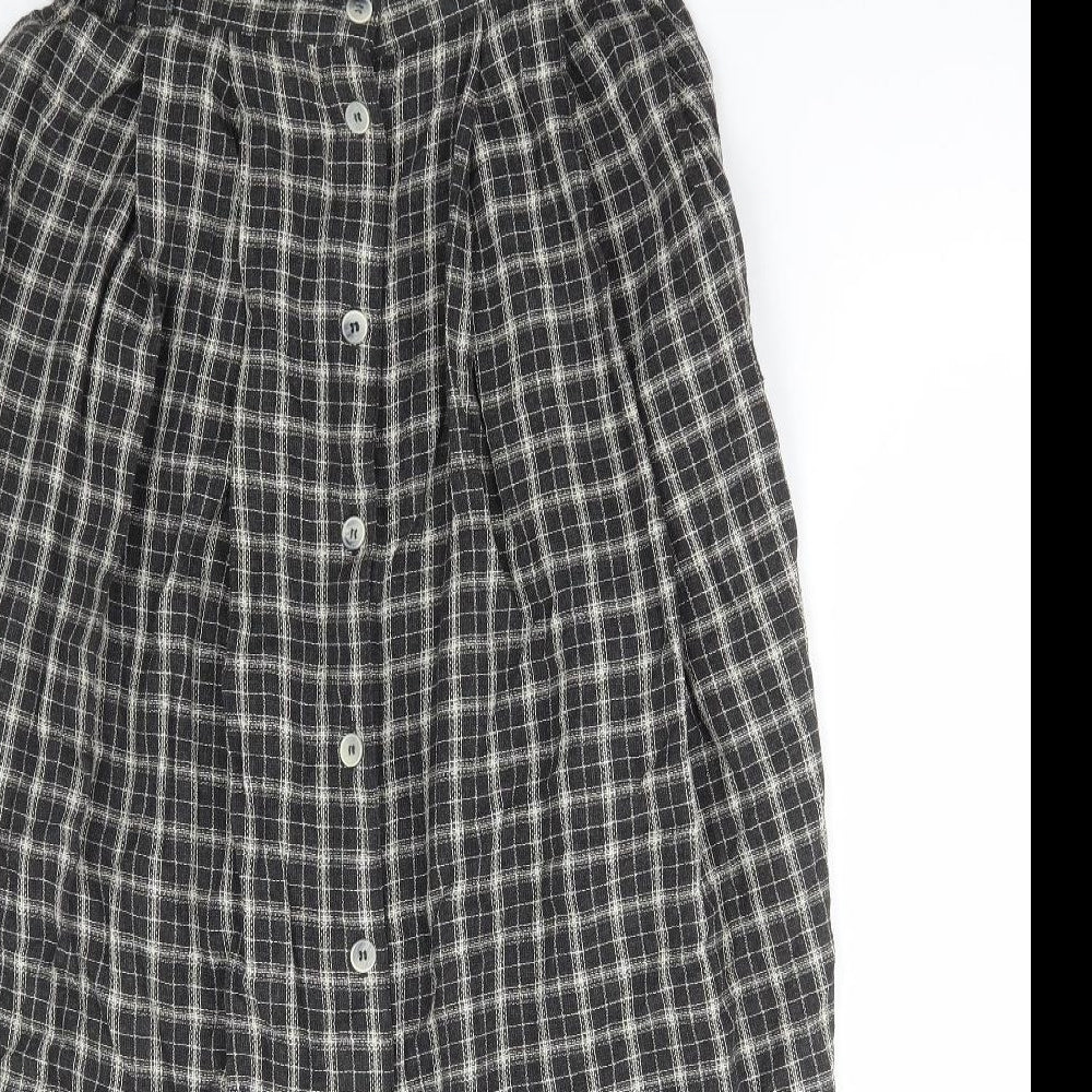 Modiamo Womens Brown Check Viscose Flare Skirt Size 10 Button
