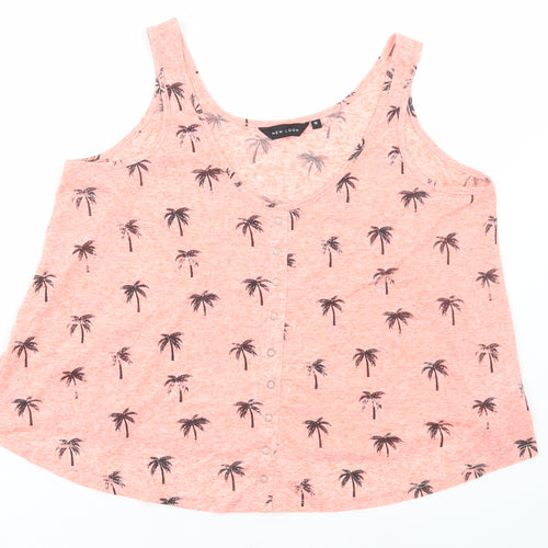 New Look Womens Orange Geometric Polyester Basic Tank Size 12 Round Neck - Palm Tree Print