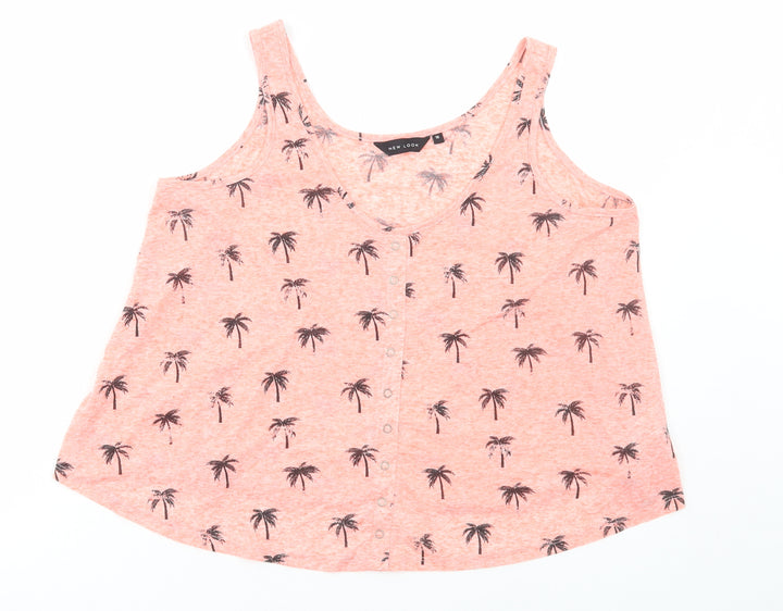 New Look Womens Orange Geometric Polyester Basic Tank Size 12 Round Neck - Palm Tree Print