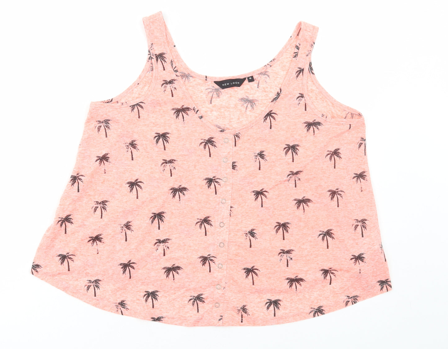 New Look Womens Orange Geometric Polyester Basic Tank Size 12 Round Neck - Palm Tree Print
