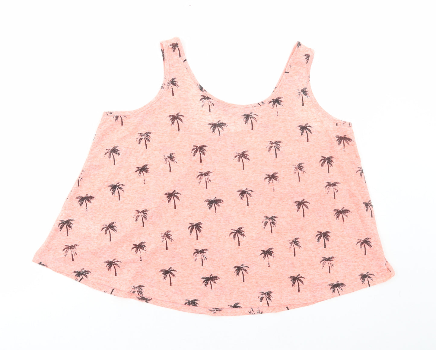 New Look Womens Orange Geometric Polyester Basic Tank Size 12 Round Neck - Palm Tree Print