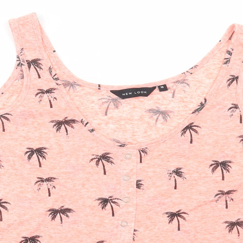 New Look Womens Orange Geometric Polyester Basic Tank Size 12 Round Neck - Palm Tree Print