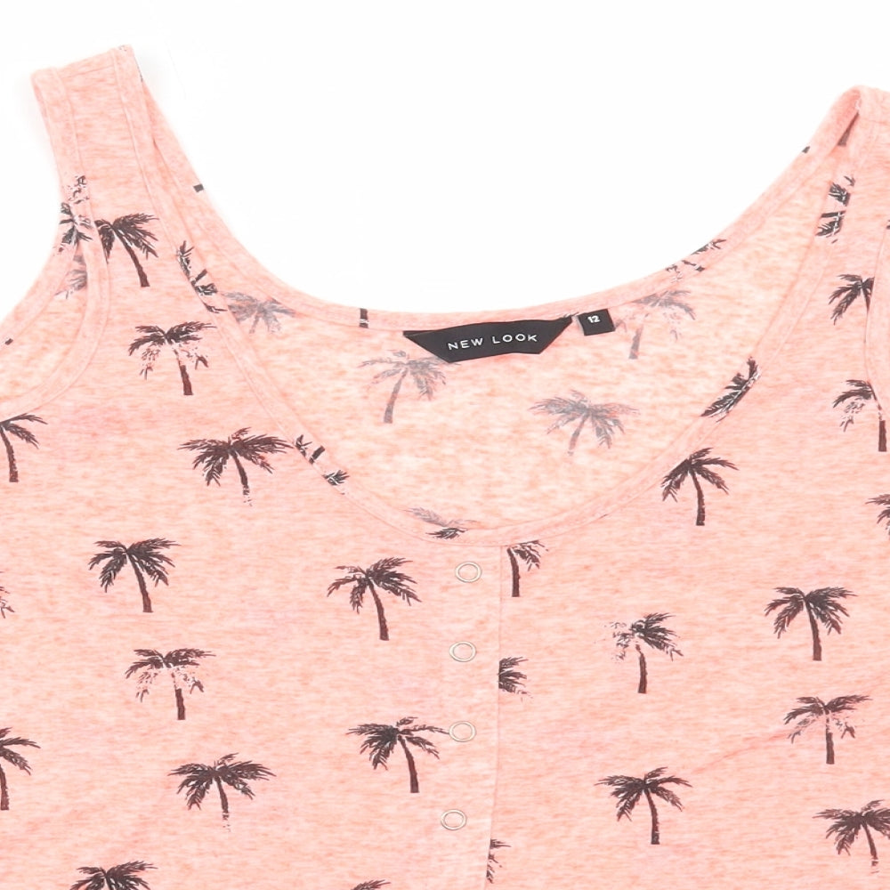 New Look Womens Orange Geometric Polyester Basic Tank Size 12 Round Neck - Palm Tree Print