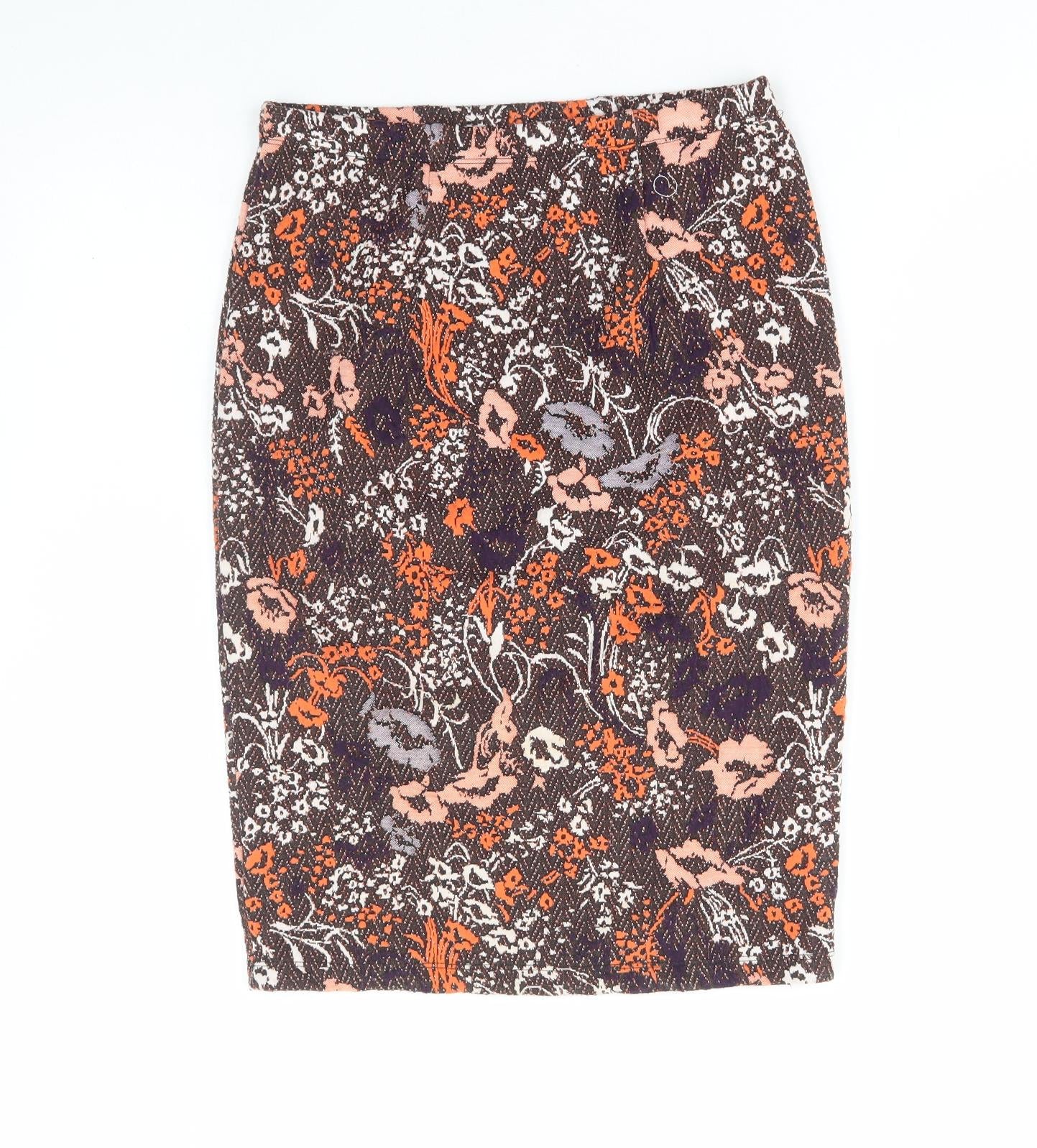 TU Womens Brown Floral Polyester Straight & Pencil Skirt Size 8