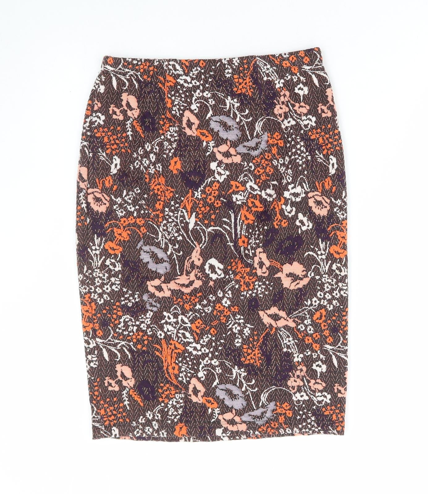 TU Womens Brown Floral Polyester Straight & Pencil Skirt Size 8