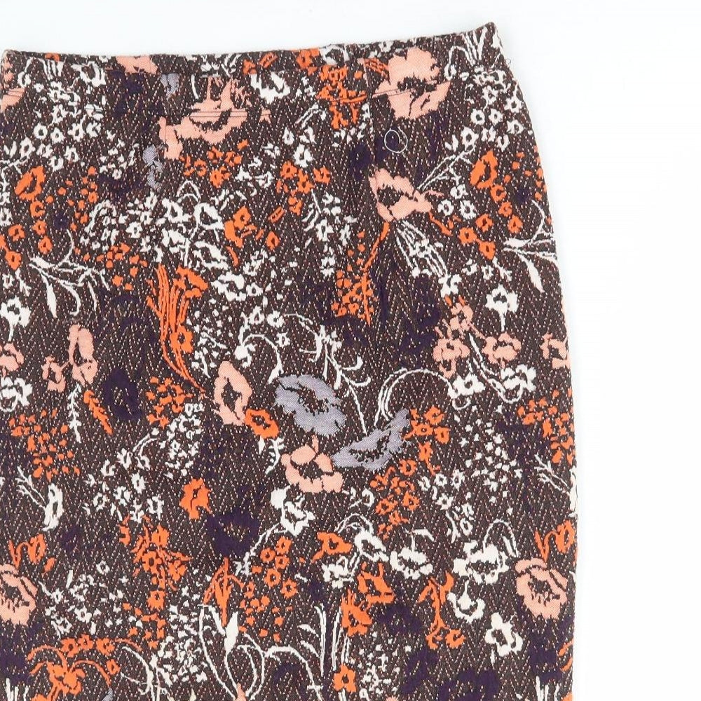 TU Womens Brown Floral Polyester Straight & Pencil Skirt Size 8