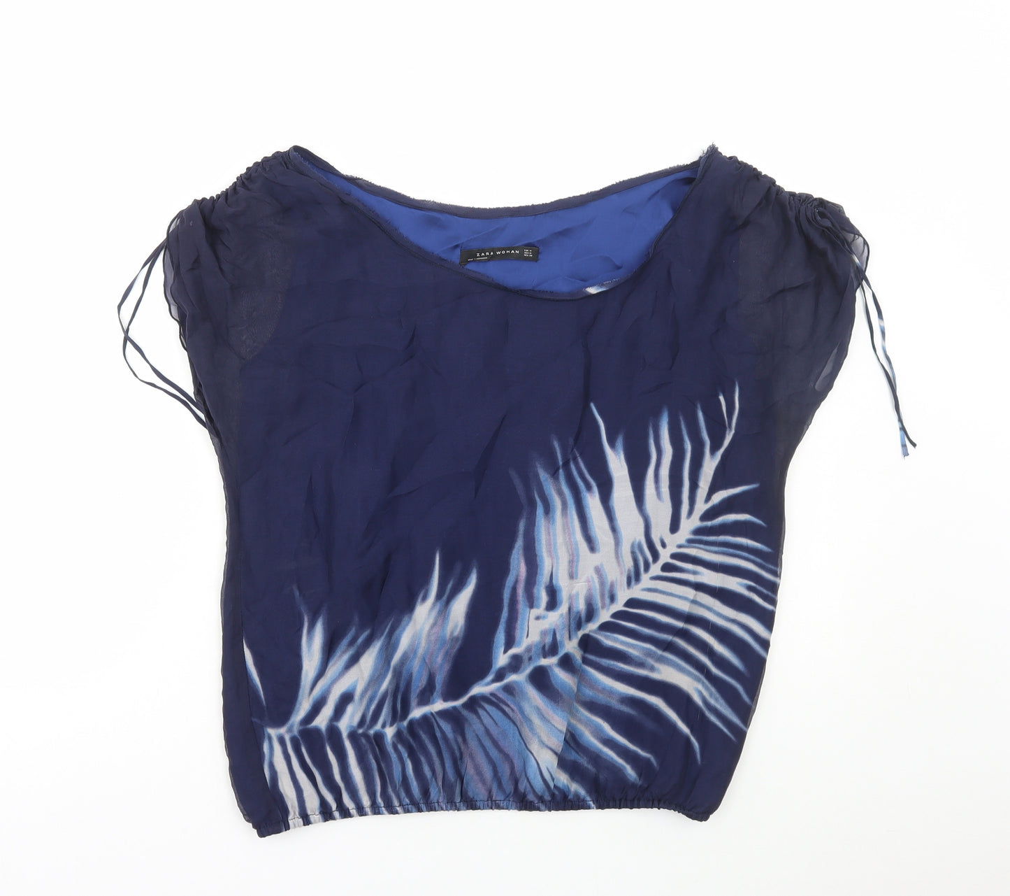 Zara Womens Blue Geometric Polyester Basic Blouse Size M V-Neck