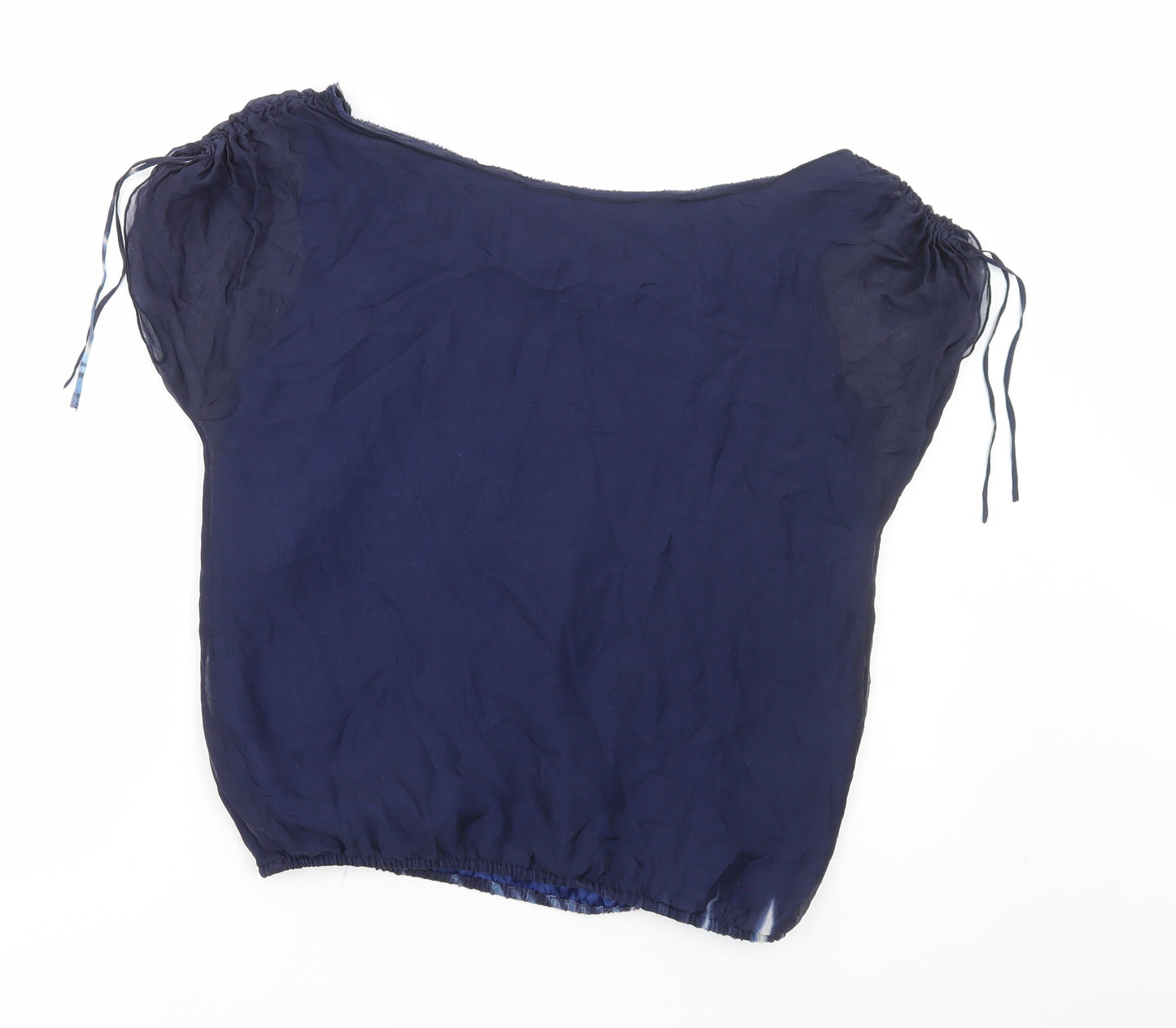 Zara Womens Blue Geometric Polyester Basic Blouse Size M V-Neck