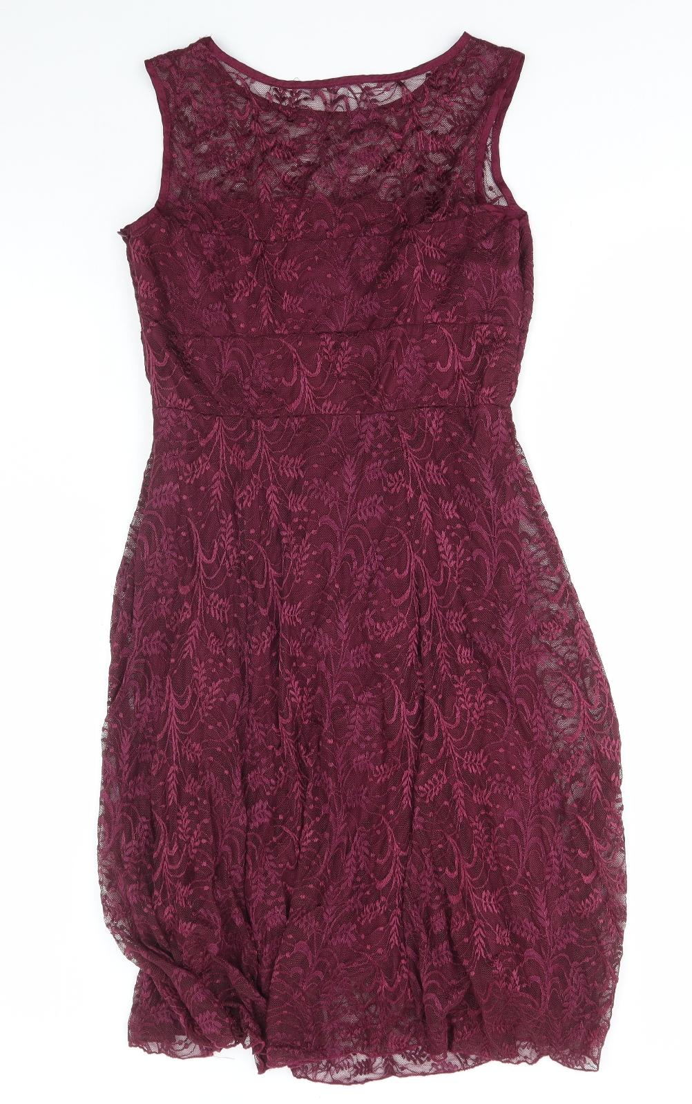 F&F Womens Red Nylon Skater Dress Size 12 Round Neck Pullover