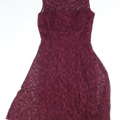 F&F Womens Red Nylon Skater Dress Size 12 Round Neck Pullover