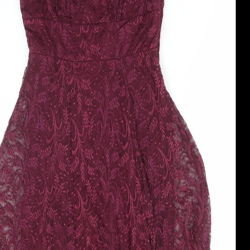 F&F Womens Red Nylon Skater Dress Size 12 Round Neck Pullover