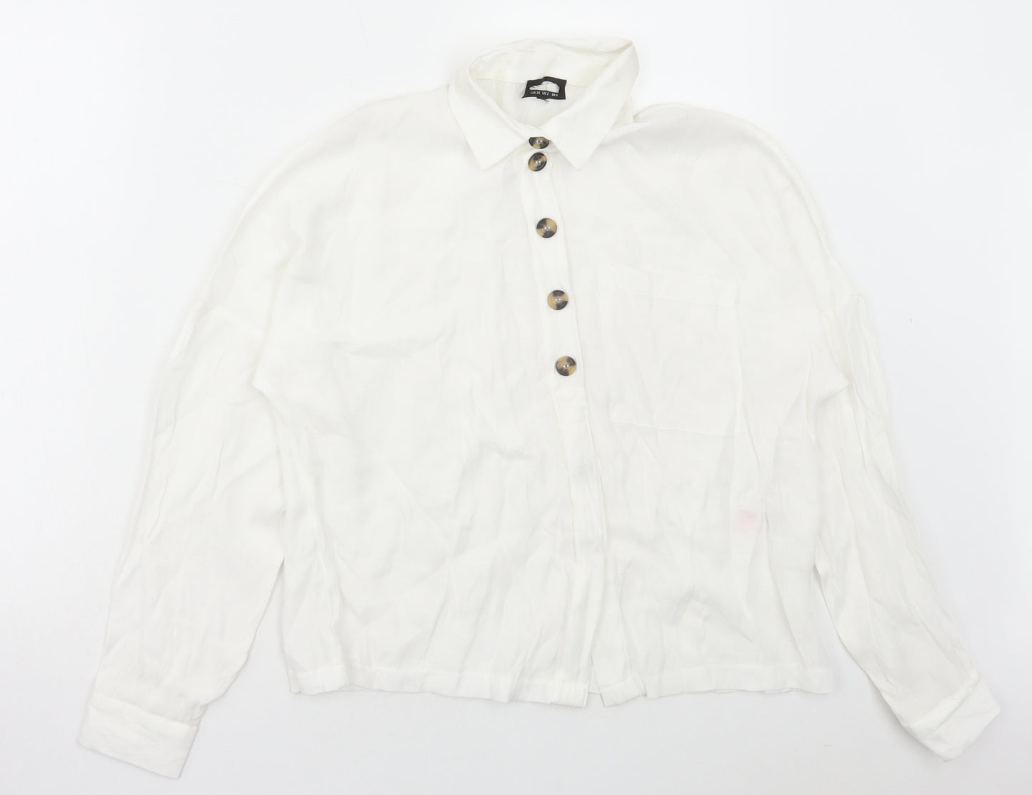 Dororthy Perkins Womens White Viscose Basic Button-Up Size 6 Collared