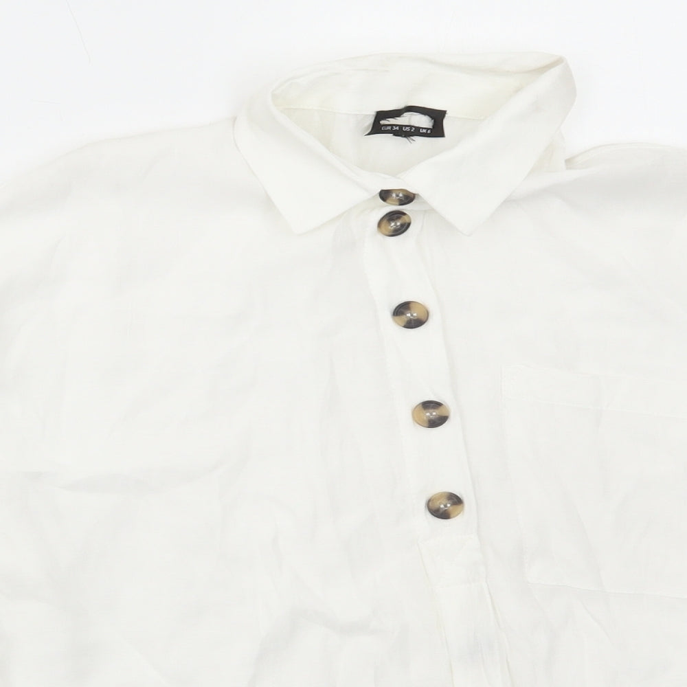 Dororthy Perkins Womens White Viscose Basic Button-Up Size 6 Collared