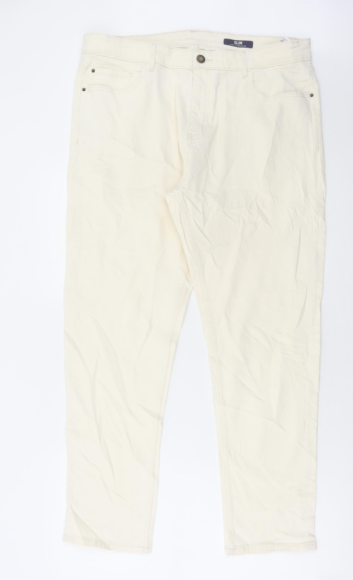 Marks and Spencer Womens Ivory Cotton Straight Jeans Size 18 L29 in Regular Zip