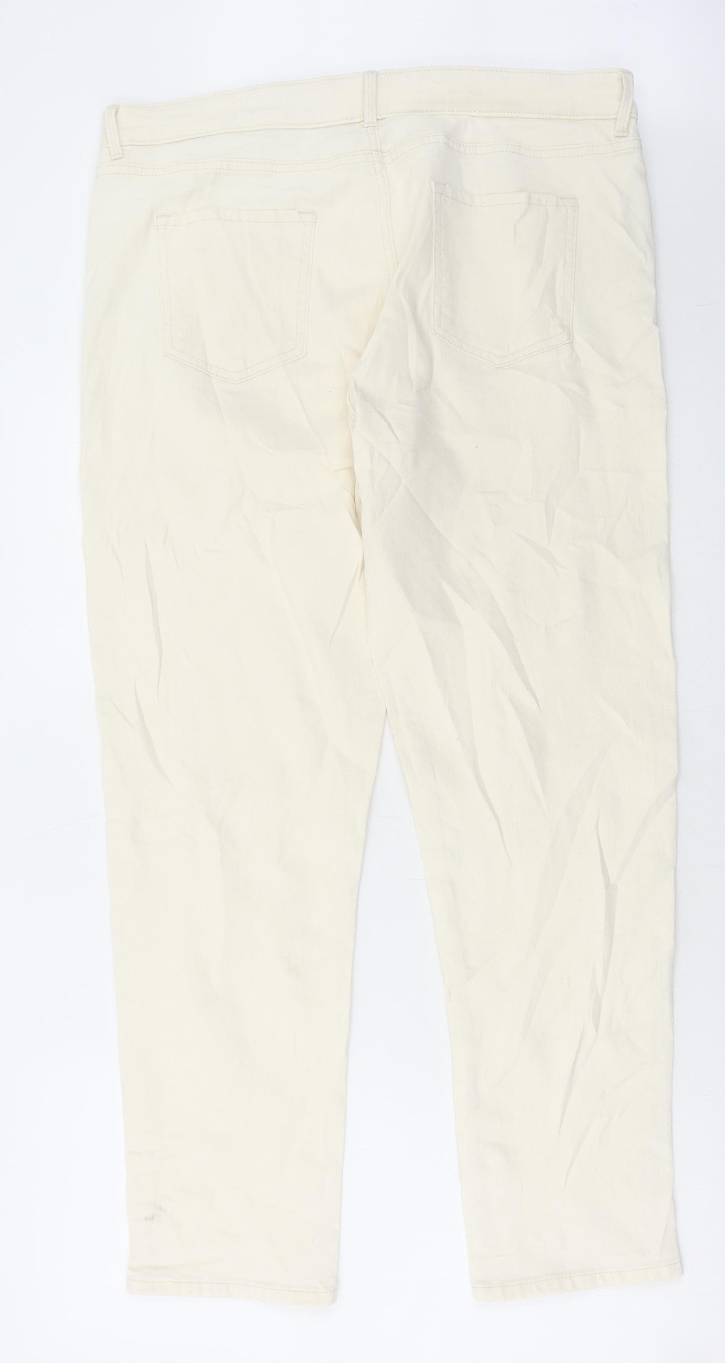 Marks and Spencer Womens Ivory Cotton Straight Jeans Size 18 L29 in Regular Zip