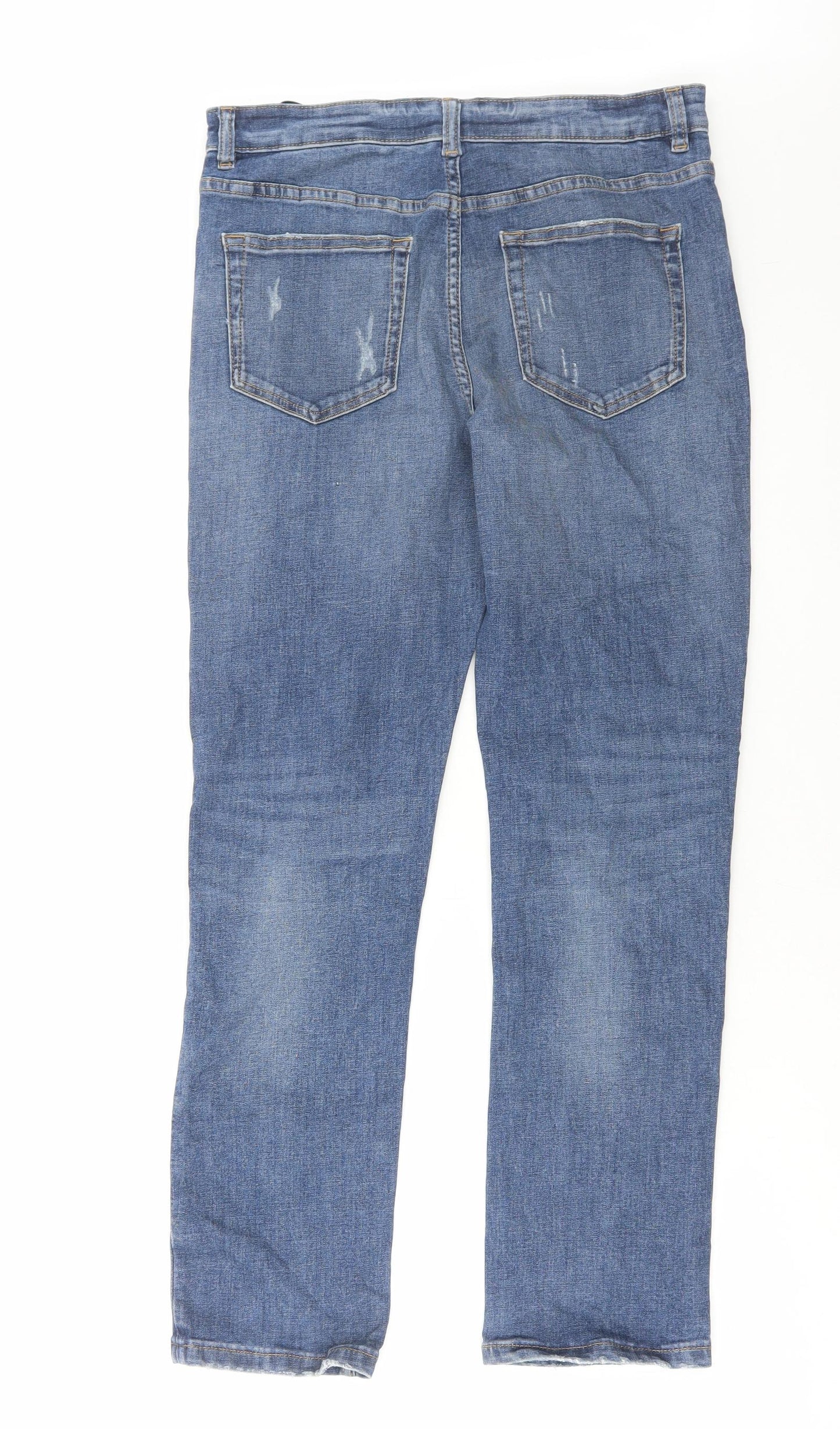 Marks and Spencer Girls Blue Cotton Straight Jeans Size 13-14 Years Regular Zip