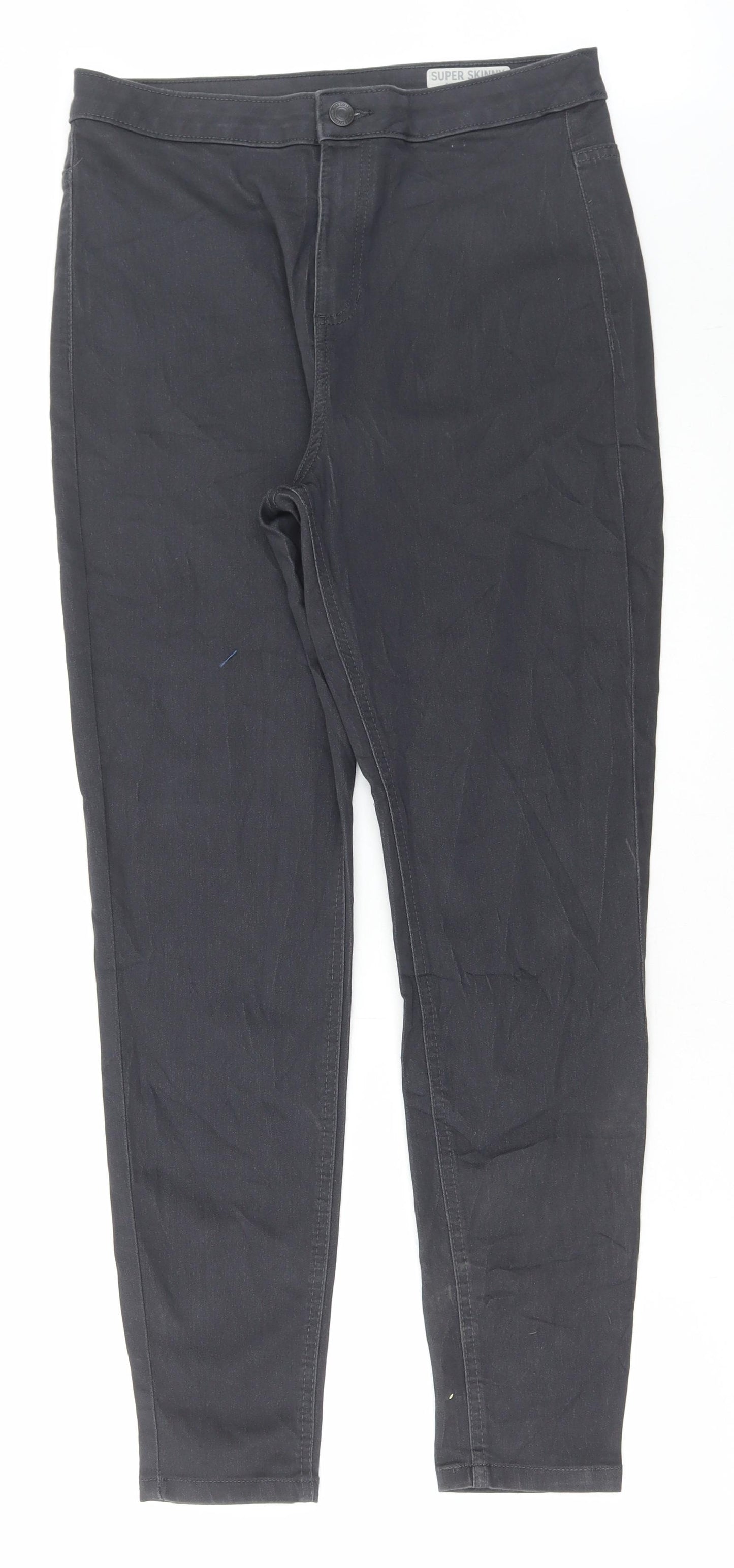 Marks and Spencer Womens Grey Cotton Skinny Jeans Size 14 L28 in Regular Zip