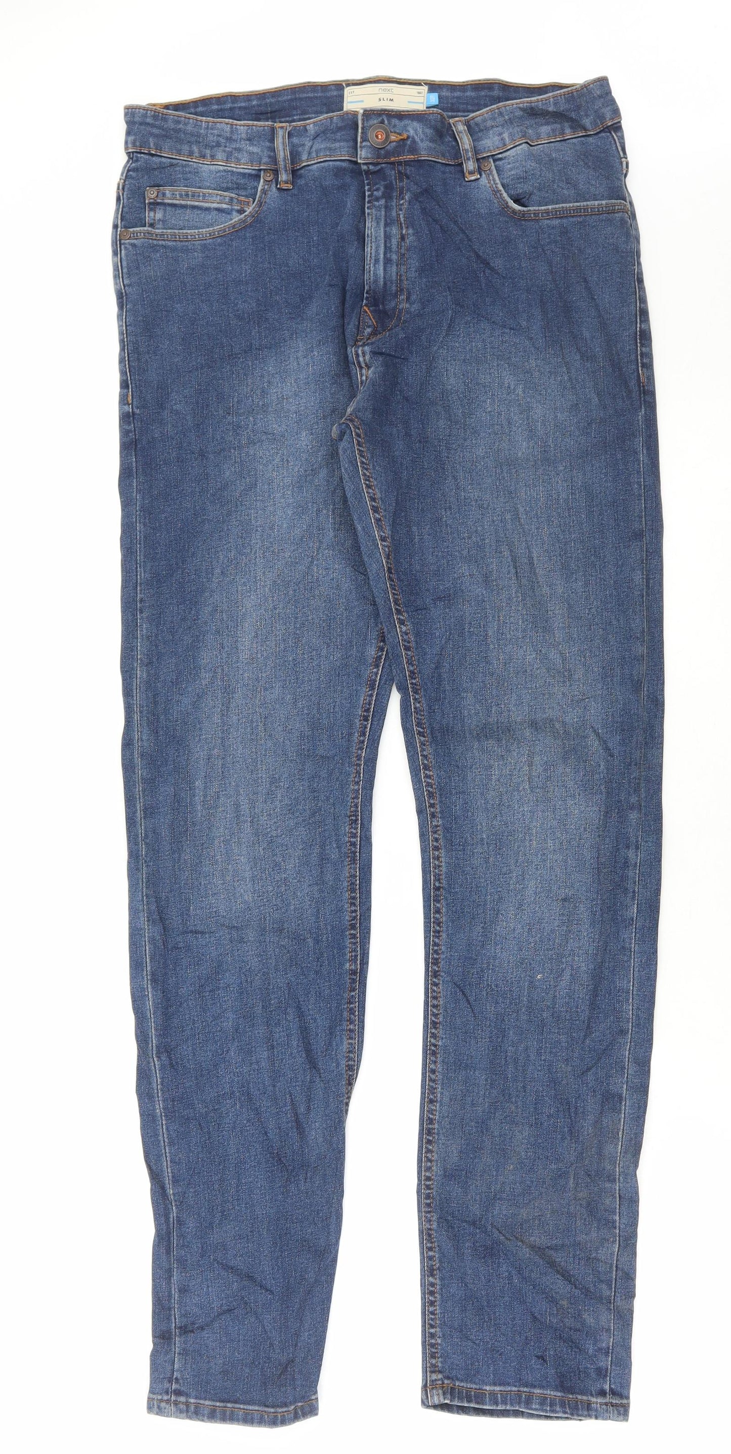 NEXT Mens Blue Cotton Straight Jeans Size 32 in L31 in Regular Button