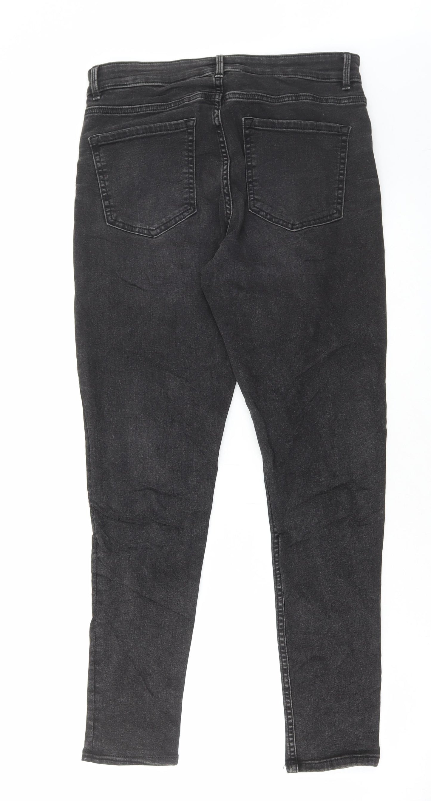 Marks and Spencer Womens Grey Cotton Skinny Jeans Size 12 L29 in Regular Zip