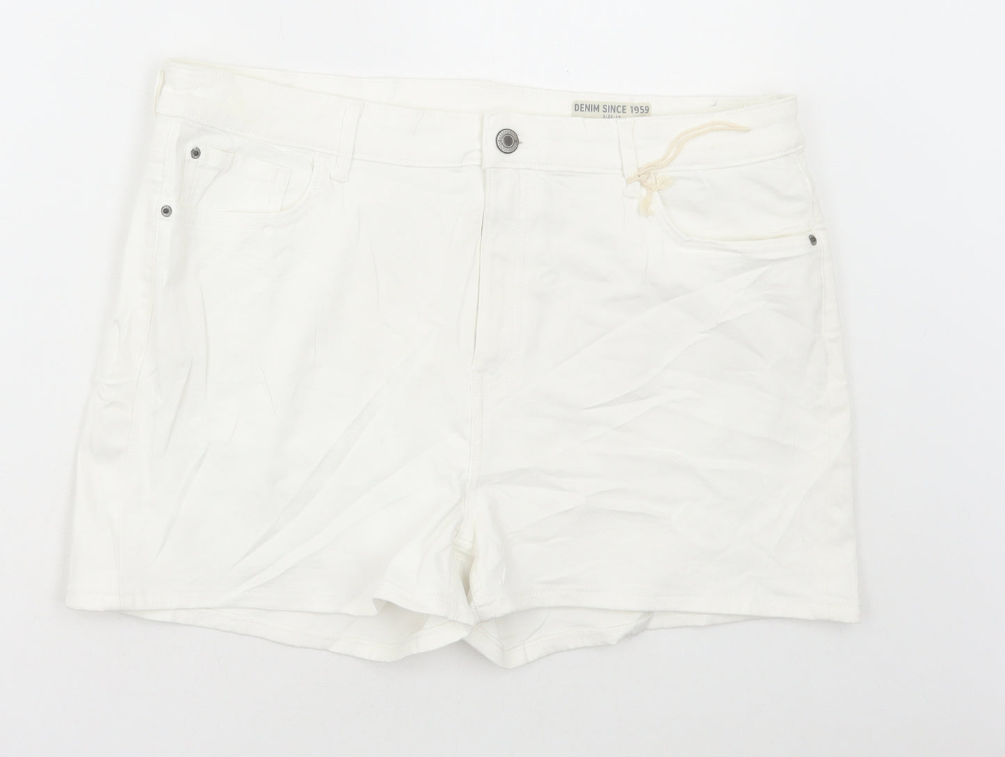 Marks and Spencer Womens White Cotton Bermuda Shorts Size 18 L3 in Regular Button