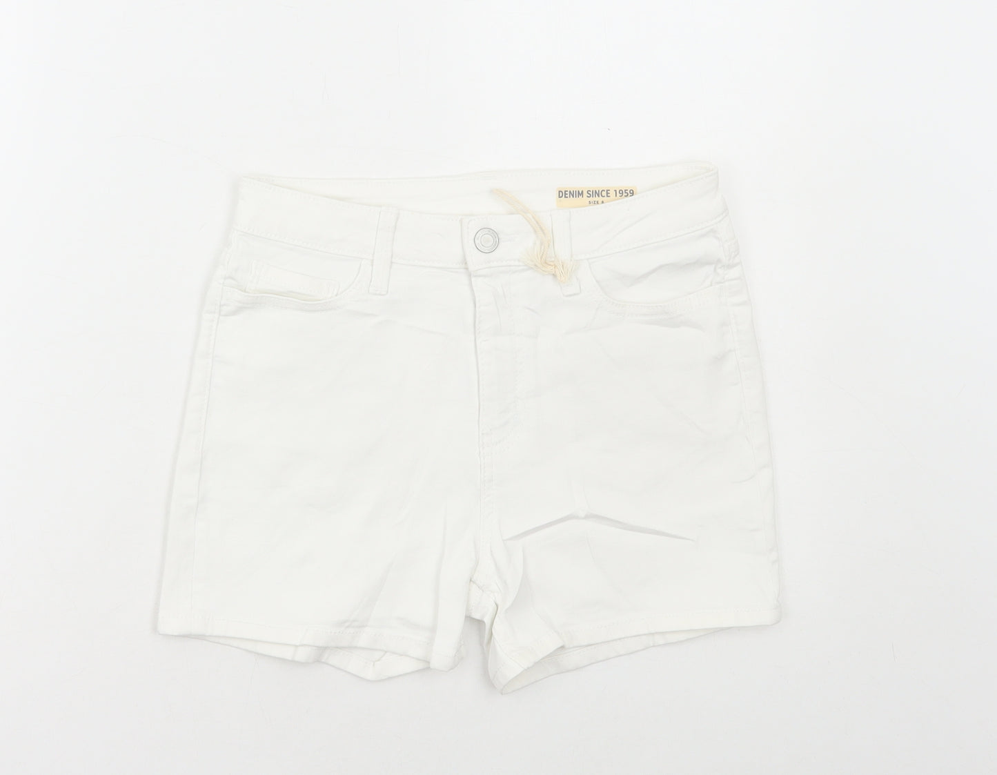 Marks and Spencer Womens White Cotton Hot Pants Shorts Size 8 L4 in Regular Button