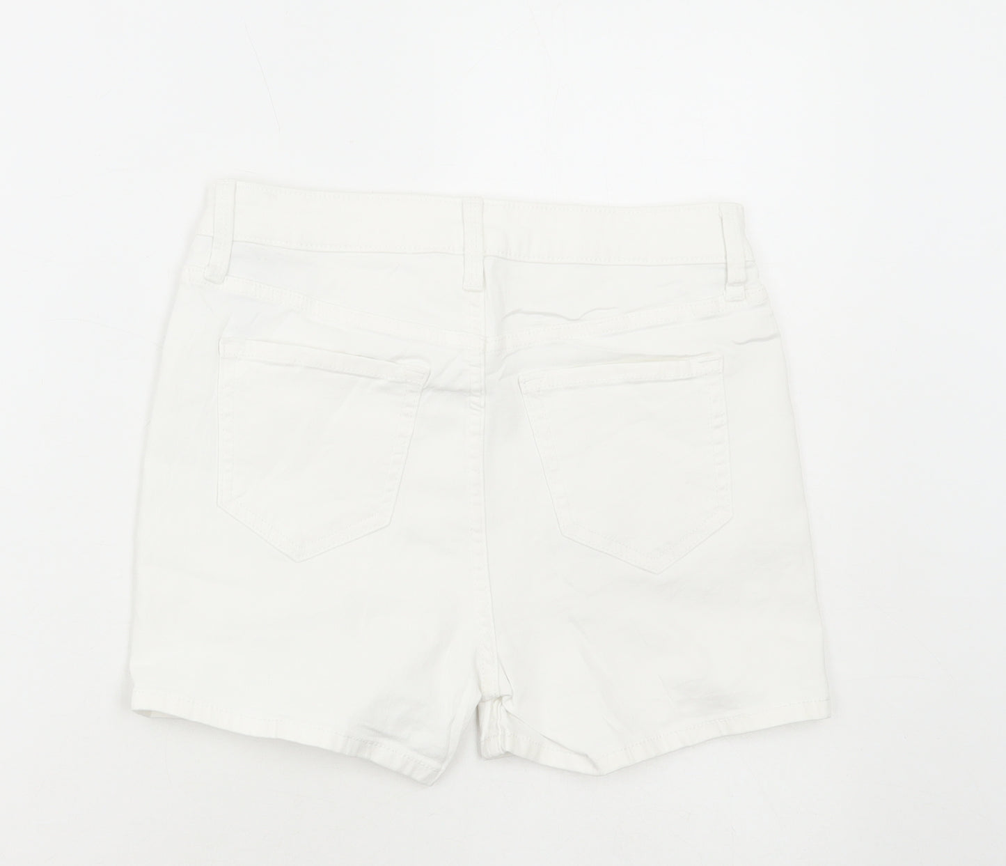 Marks and Spencer Womens White Cotton Hot Pants Shorts Size 8 L4 in Regular Button