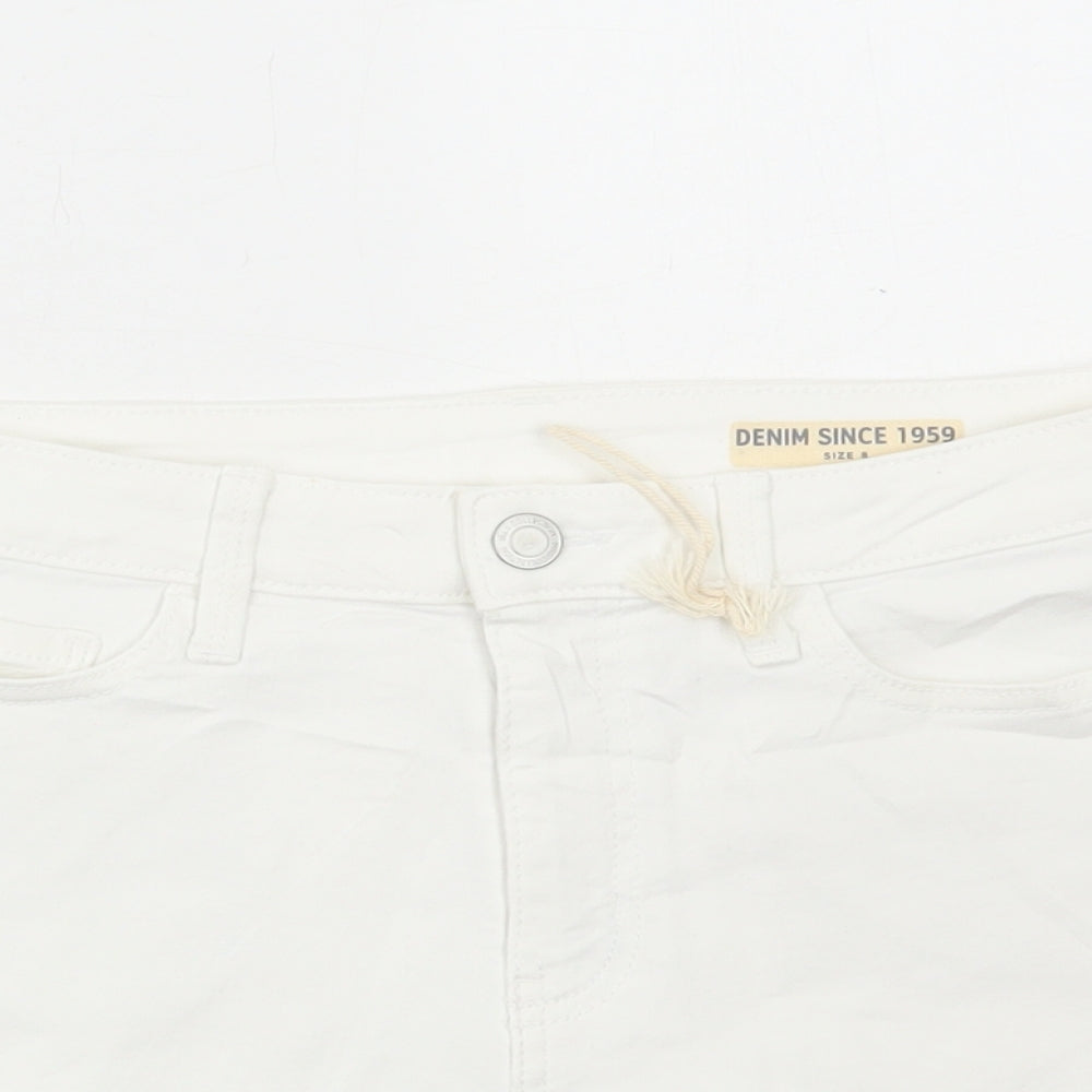 Marks and Spencer Womens White Cotton Hot Pants Shorts Size 8 L4 in Regular Button