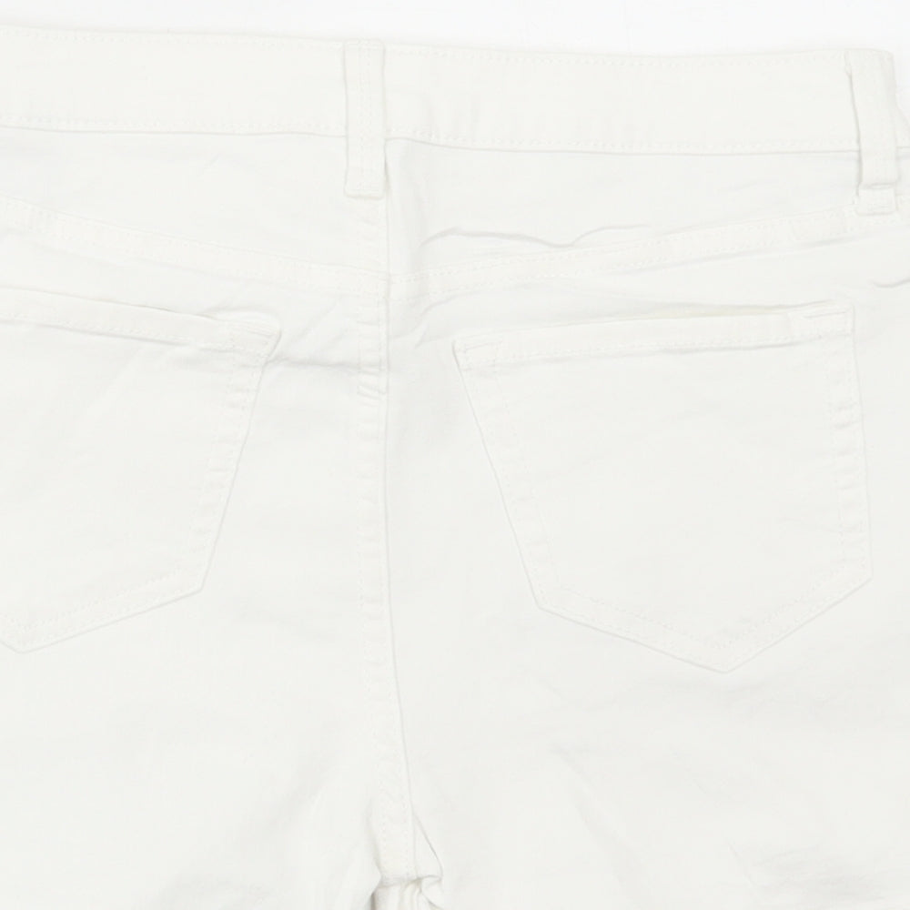 Marks and Spencer Womens White Cotton Hot Pants Shorts Size 8 L4 in Regular Button