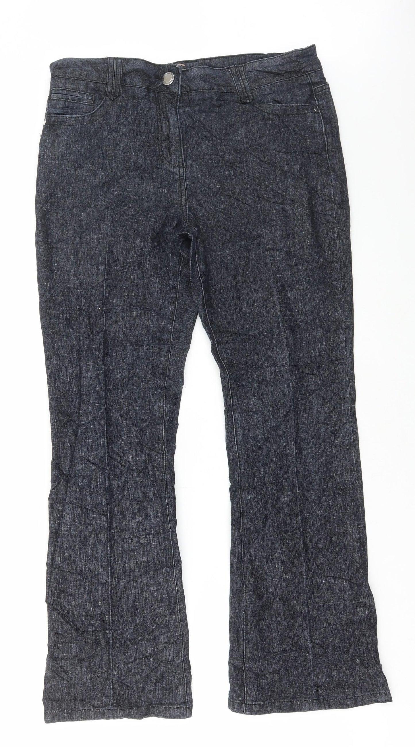 Soon Womens Grey Cotton Wide-Leg Jeans Size 12 L29 in Regular Button
