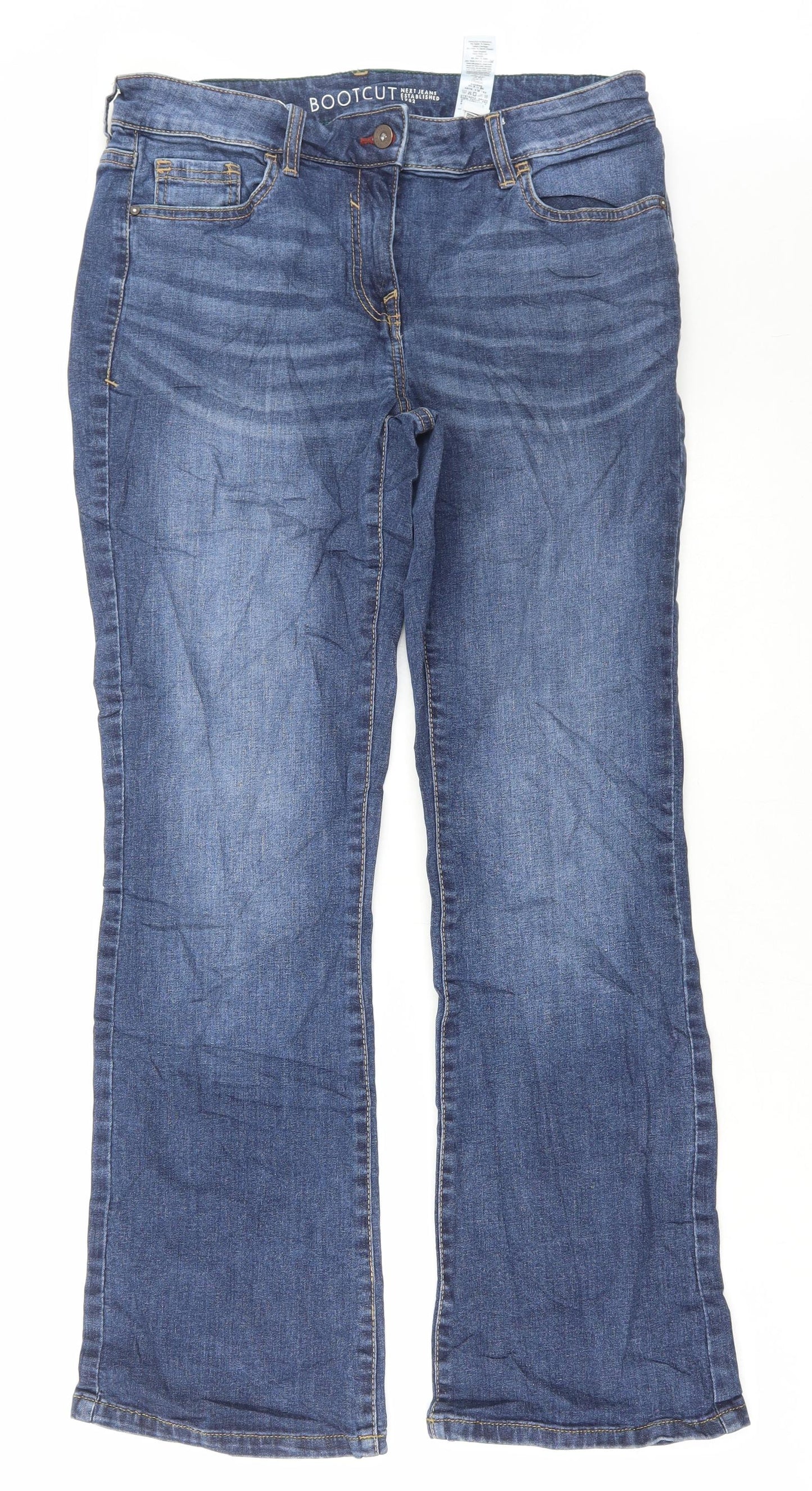 NEXT Womens Blue Cotton Bootcut Jeans Size 14 L30 in Regular Zip