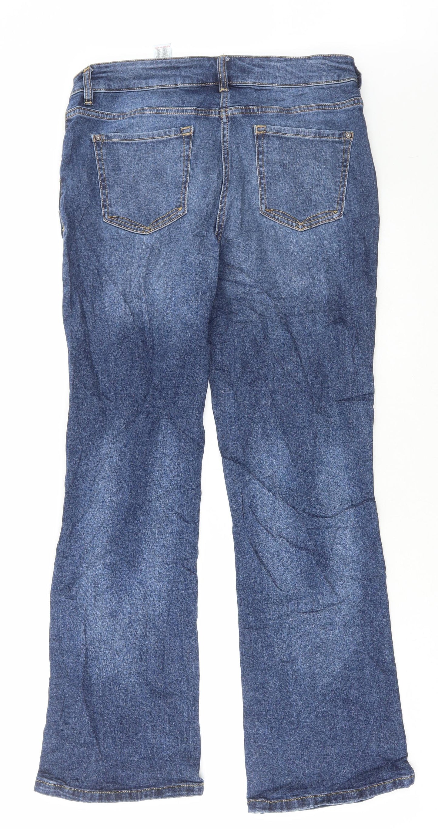 NEXT Womens Blue Cotton Bootcut Jeans Size 14 L30 in Regular Zip