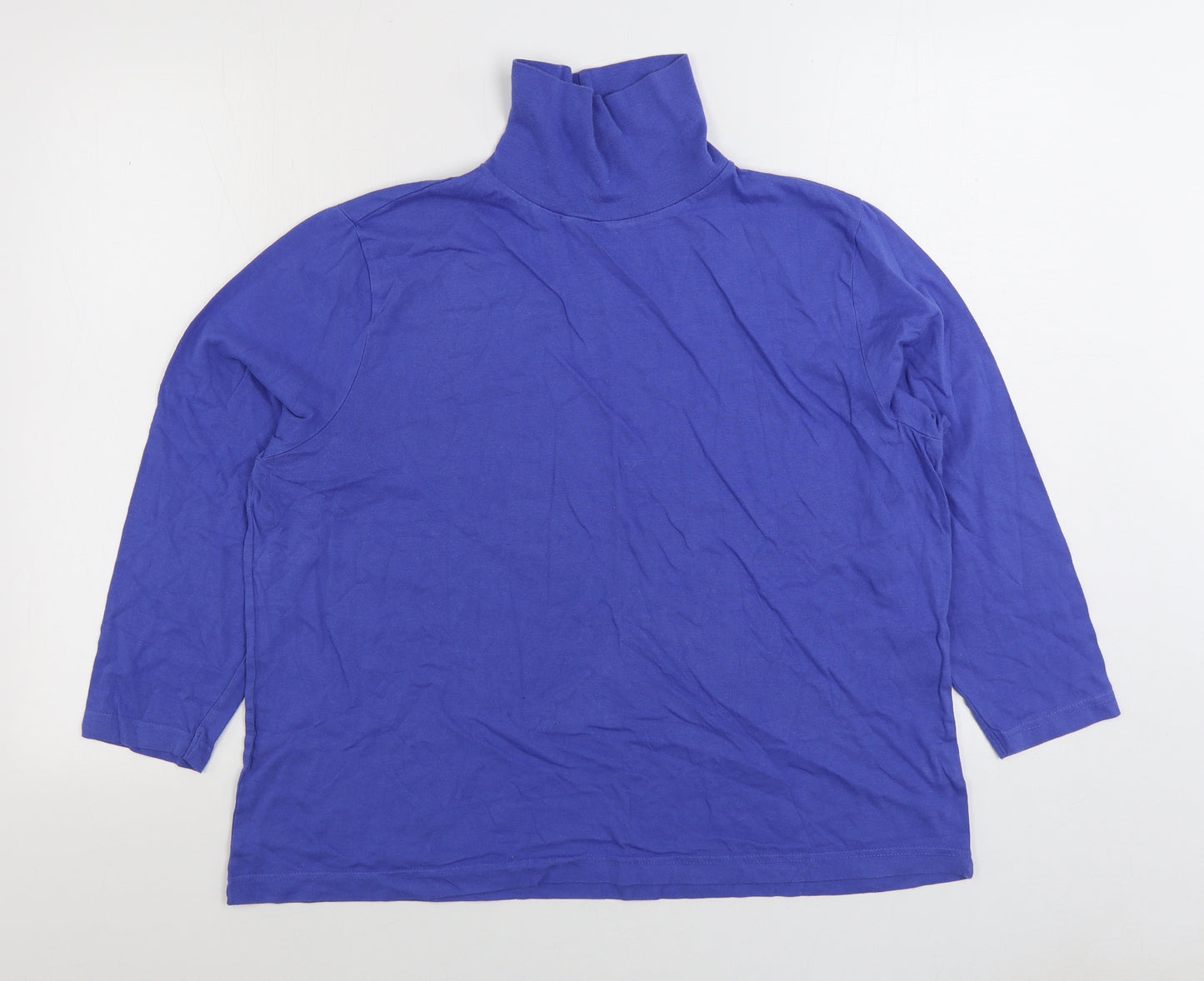 Preworn Womens Blue 100% Cotton Basic T-Shirt Size 16 High Neck