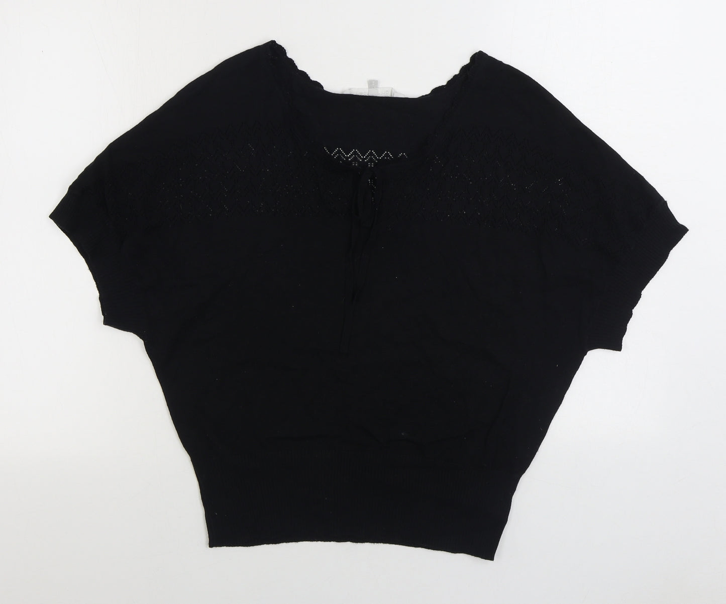 Red Herring Womens Black Scoop Neck Acrylic Pullover Jumper Size 14