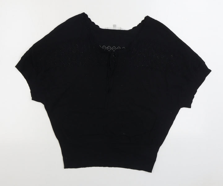 Red Herring Womens Black Scoop Neck Acrylic Pullover Jumper Size 14