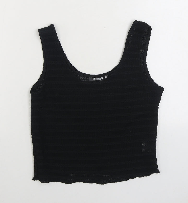 Missguided Womens Black Polyester Basic Tank Size 6 Scoop Neck