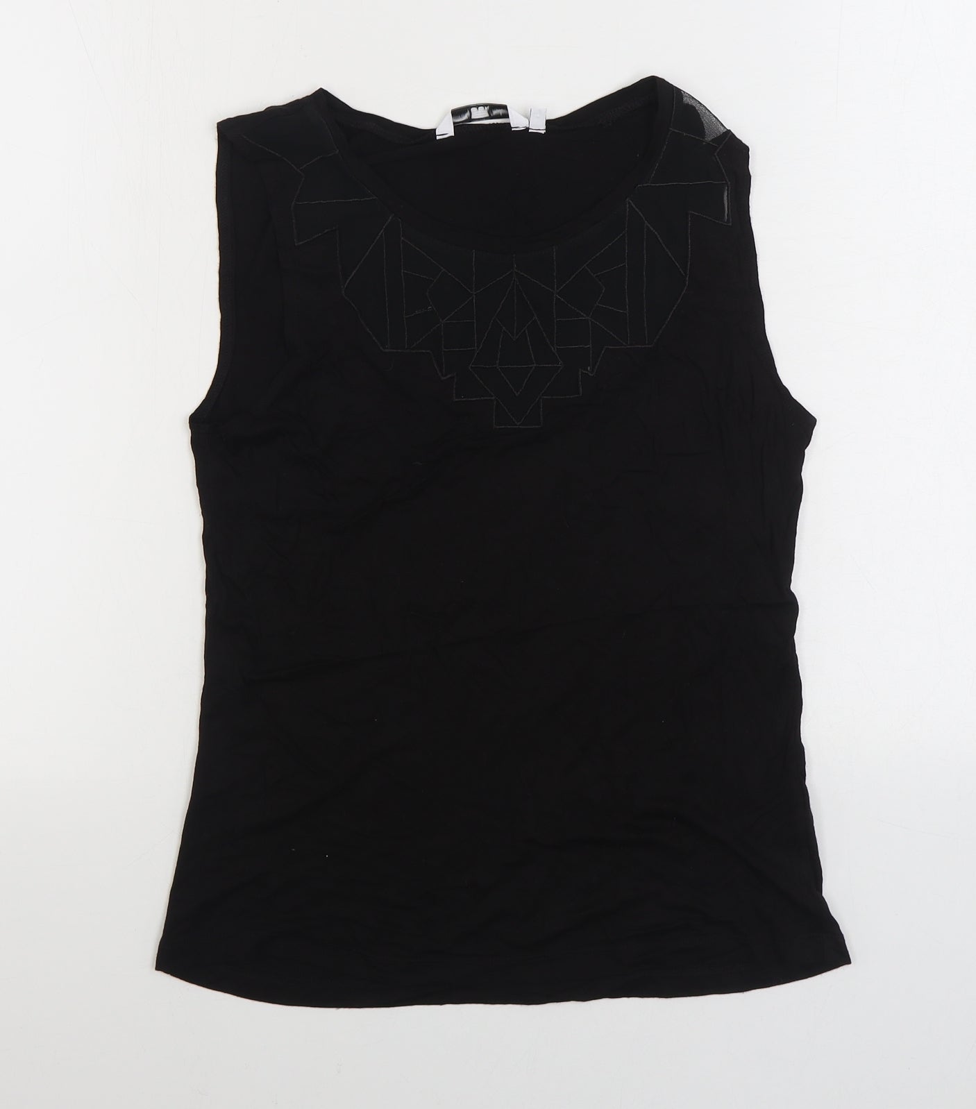 New Look Womens Black Viscose Basic Tank Size 12 Boat Neck - Mesh Details