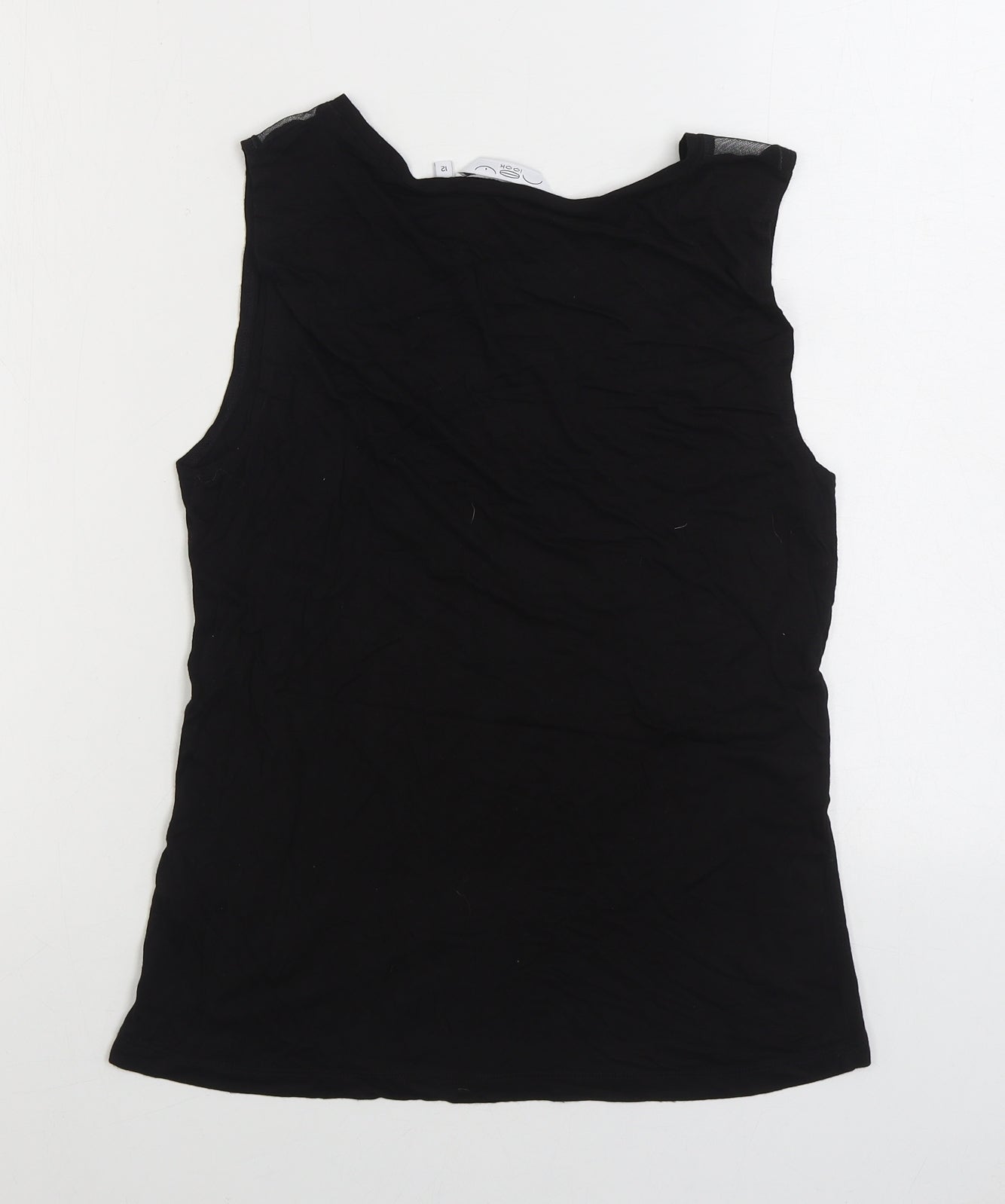 New Look Womens Black Viscose Basic Tank Size 12 Boat Neck - Mesh Details