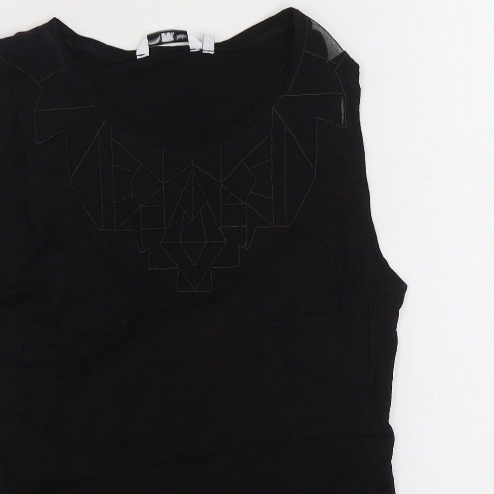New Look Womens Black Viscose Basic Tank Size 12 Boat Neck - Mesh Details