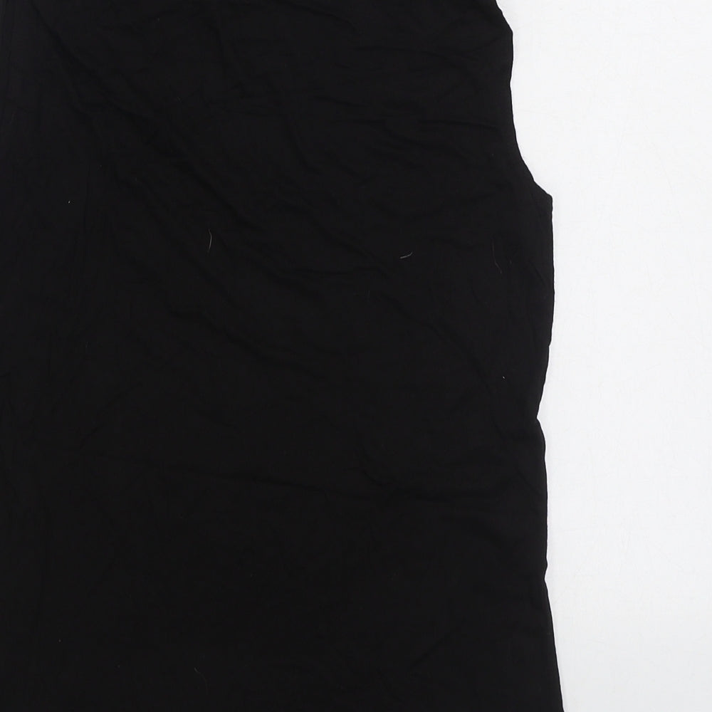 New Look Womens Black Viscose Basic Tank Size 12 Boat Neck - Mesh Details