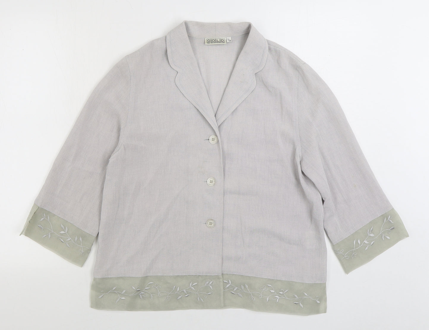 Gold Womens Grey Acetate Basic Button-Up Size 12 V-Neck